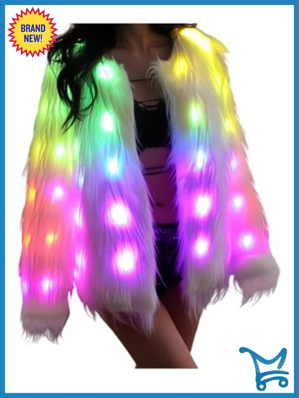 Faux Fur LED Light Up Jacket Voice Control Halloween Music Festival Coat Plus